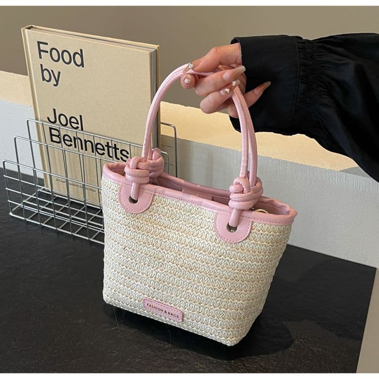 カゴバッグ 上品な結び手持ち麦わらバッグ
