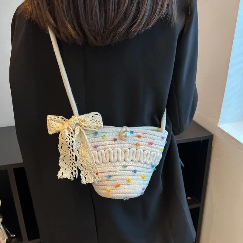 カゴバッグ レース飾りパール付きミニカゴショルダー