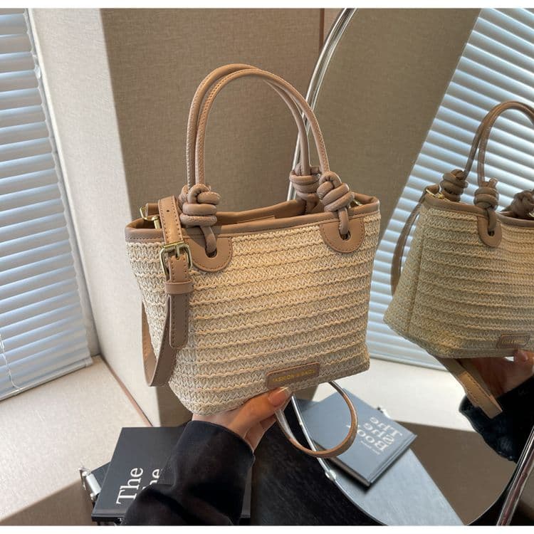 カゴバッグ 上品な結び手持ち麦わらバッグ