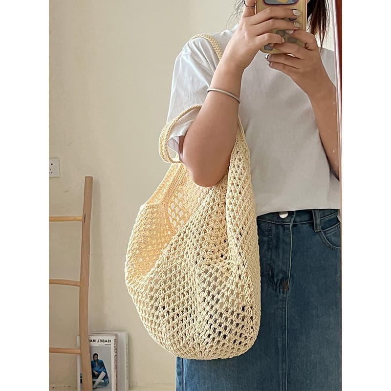 カゴバッグ 涼やか網目編みお出かけバッグ