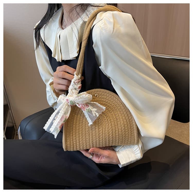 花刺繍レースリボンカゴバッグ