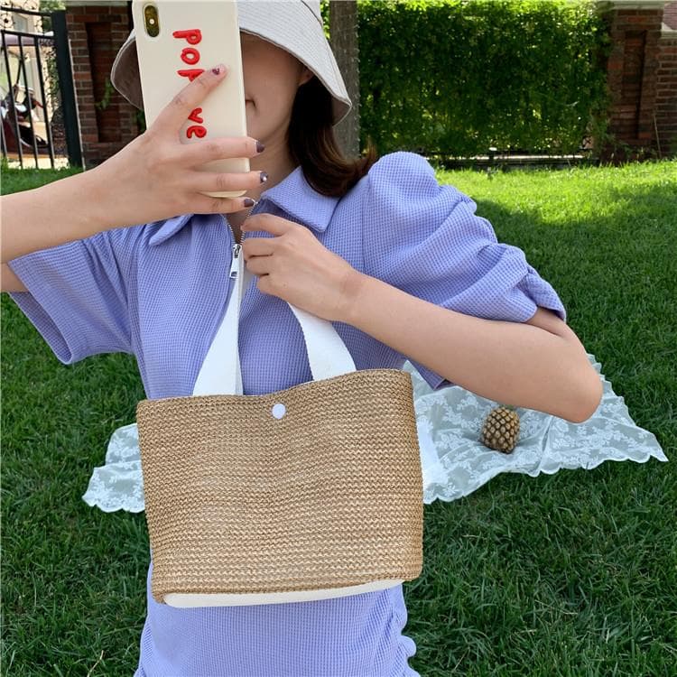 カゴバッグ 夏色ナチュラル 麻編みトートバッグ