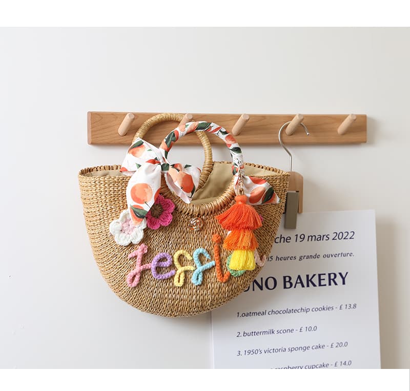 カゴバッグ 刺繍タッセル付きリゾートかごバッグ
