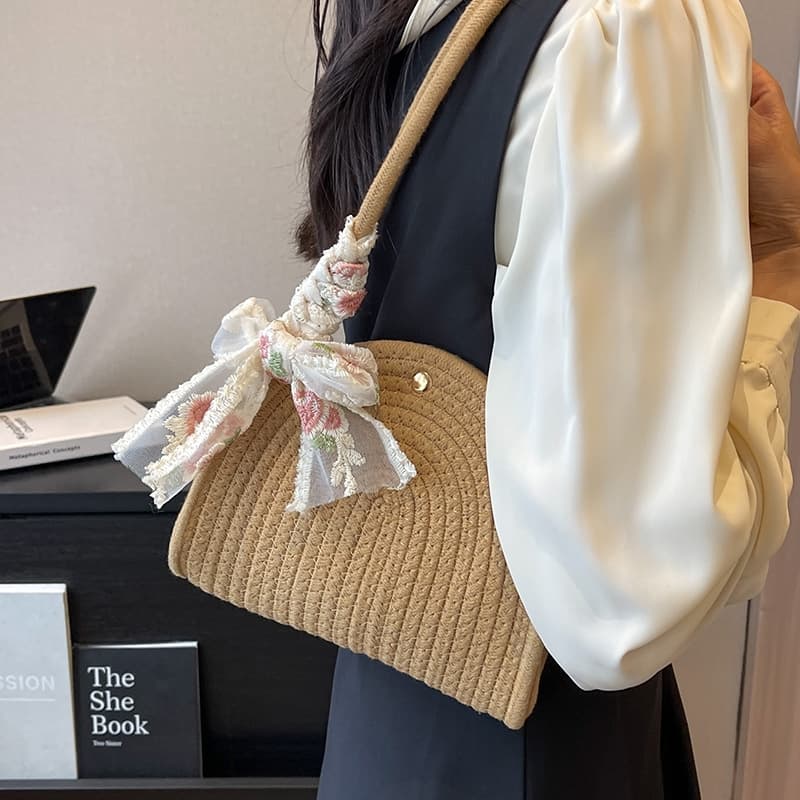 花刺繍レースリボンカゴバッグ