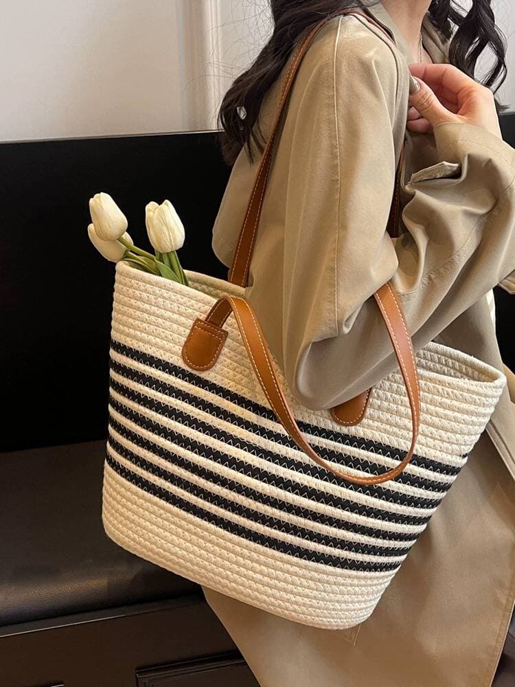 夏色ストライプカゴバッグ