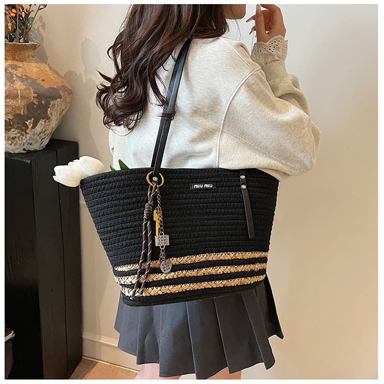 カゴバッグ ナチュラル編み紐トートバッグ