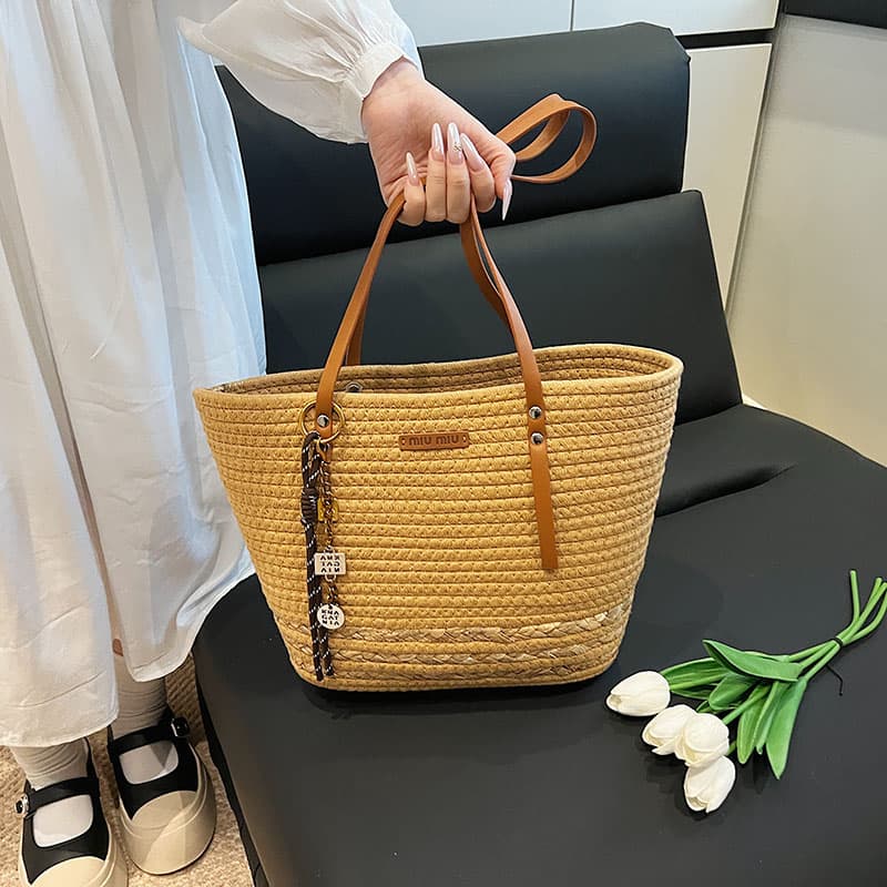 カゴバッグ ナチュラル編み紐トートバッグ