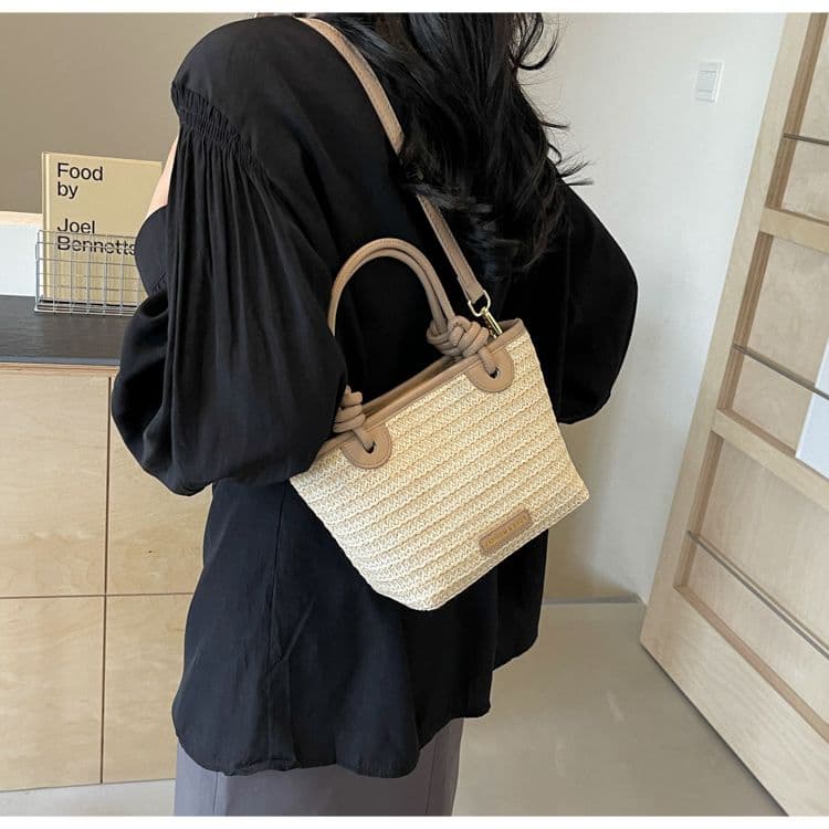 カゴバッグ 上品な結び手持ち麦わらバッグ