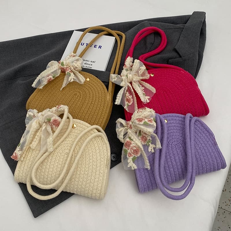 花刺繍レースリボンカゴバッグ